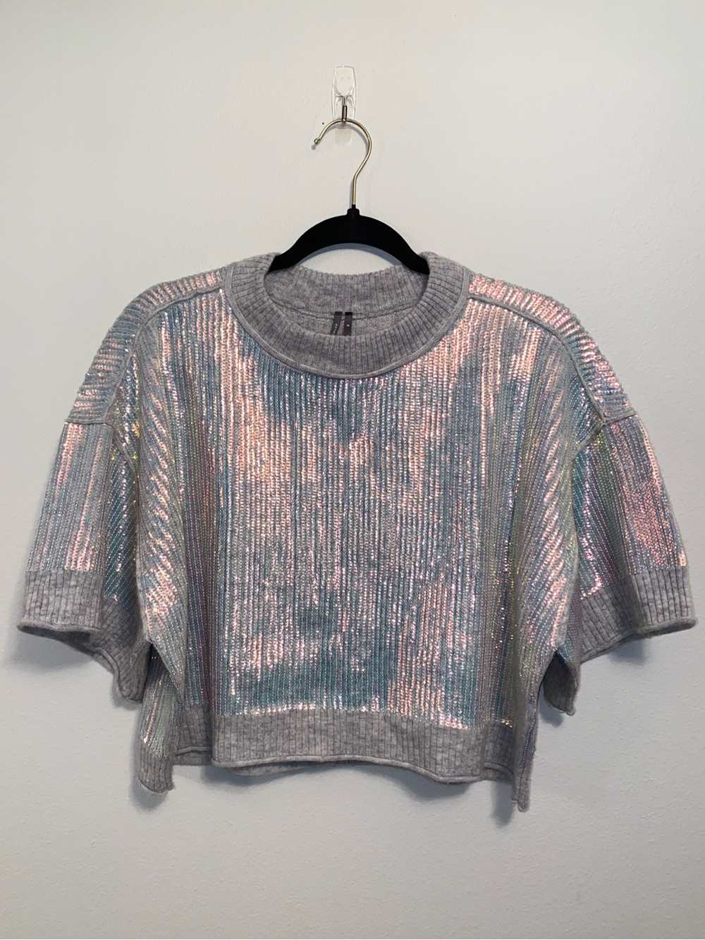 Anthropologie Goldie Silver Crew Neck Wool Cashmere Blend Sequin Jumper Sweater
